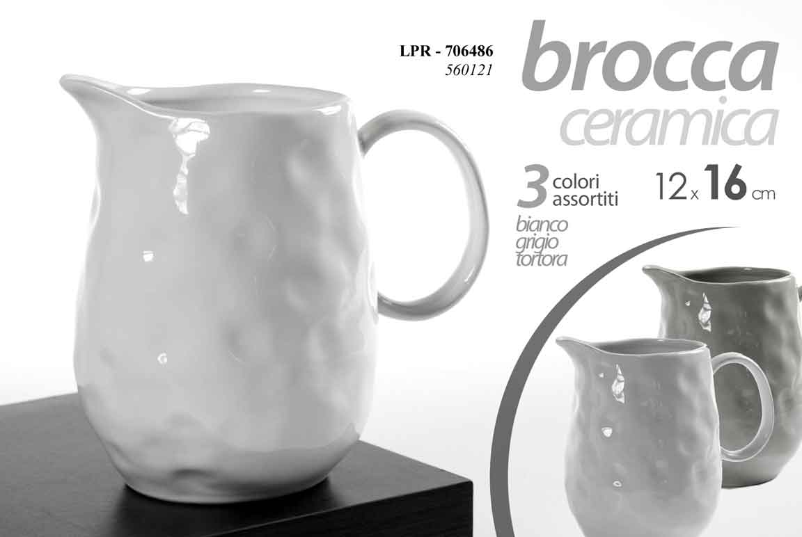 8025569706486 CARAFFA BROCCA CERAMICA MARTELLATA ACQUA VINO BIBITE THE COLORI VARI h16*12 CM - immagine 1