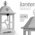 LANTERNA BIANCA LEGNO PORTACANDELA GIARDINO RISTORANTE TEA LIGHT CUORE 27*15*12