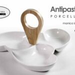 Antipastiera buffet aperitivo finger food porcellana bianca manico legno 26 cm