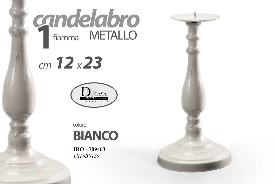 8025569709463 CANDELABRO PORTACANDELA CANDELIERE 1 FIAMMA METALLO BIANCO SHABBY CHIC 23 cm - immagine 1