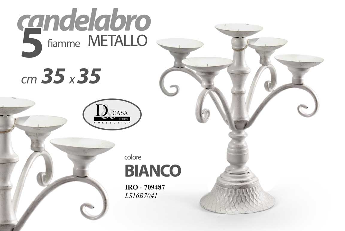 8025569709487 CANDELABRO CANDERIERE 5 FIAMME LUMI PORTA CANDELA ANTICATO SHABBY Chic 35*35 cm - immagine 1