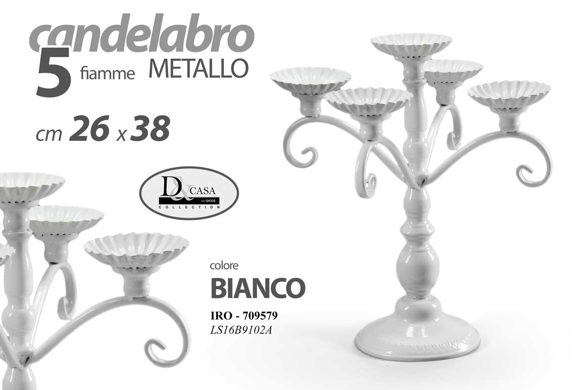 8025569709579 CANDELABRO CANDERIERE 5 FIAMME LUMI PORTA CANDELA CLASSICO SHABBY Chic 38*26 cm - immagine 1