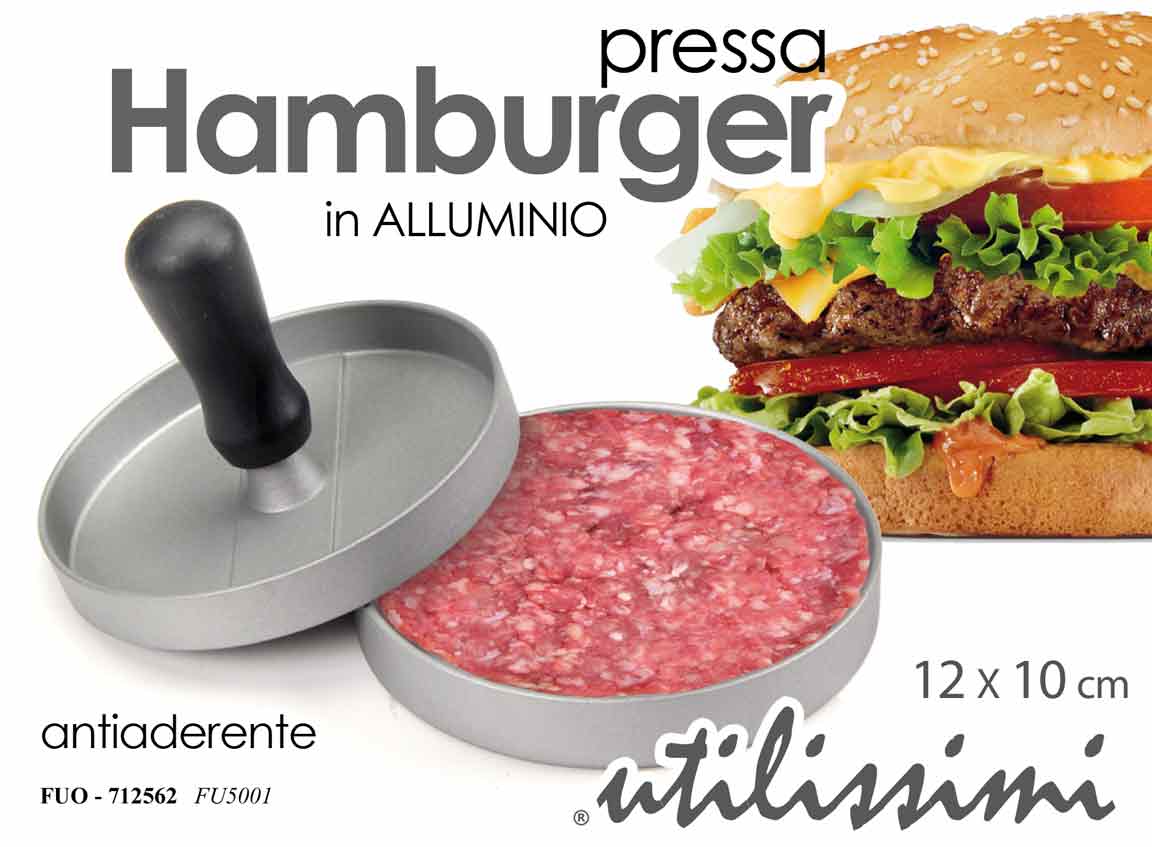 8025569712562 Stampo per Hamburger Pressa Alluminio Antiaderente STAMPO MAN QUALITY Ø12*10 CM - immagine 1