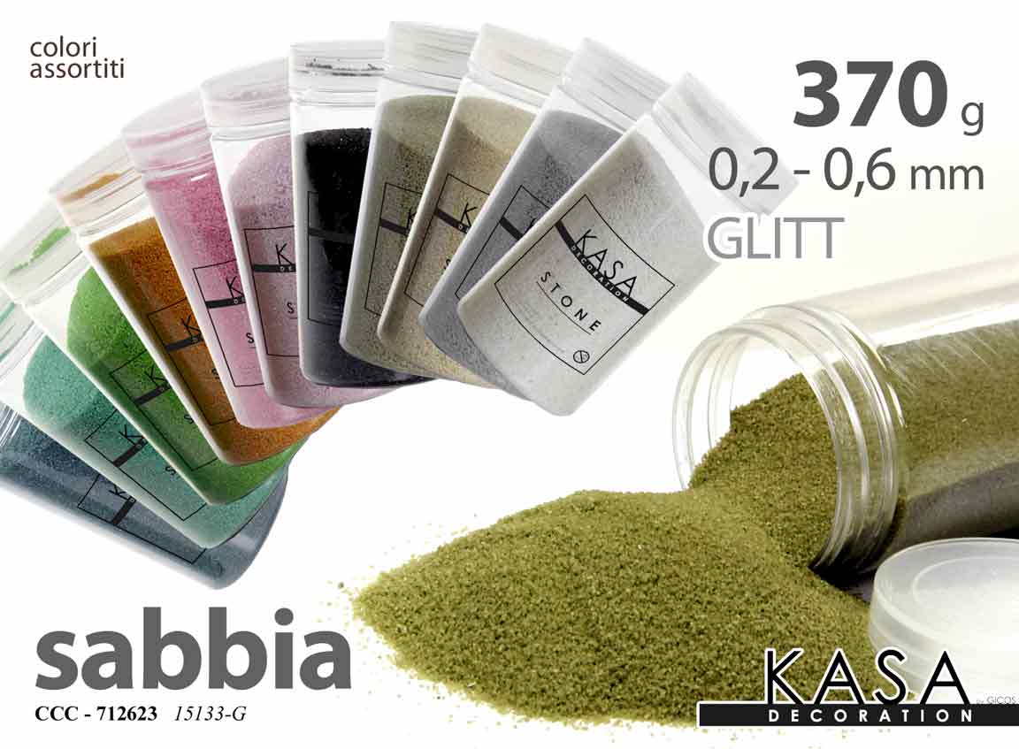 8025569712623 SABBIA DECORATIVA COLORATA VASI PIANTE DECOUPAGE EVENTI HOBBY 0,2-0,6MM 370 GR - immagine 1