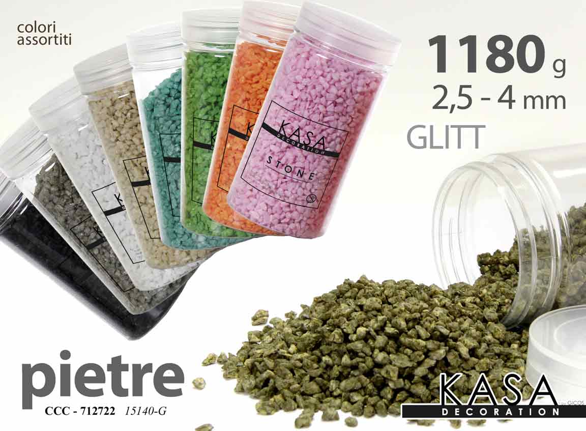 8025569712722 PIETRE DECORATIVE SASSI VASI PIANTE DECOUPAGE EVENTI GLITT ASS 2,5/4MM 1180 GR - immagine 1