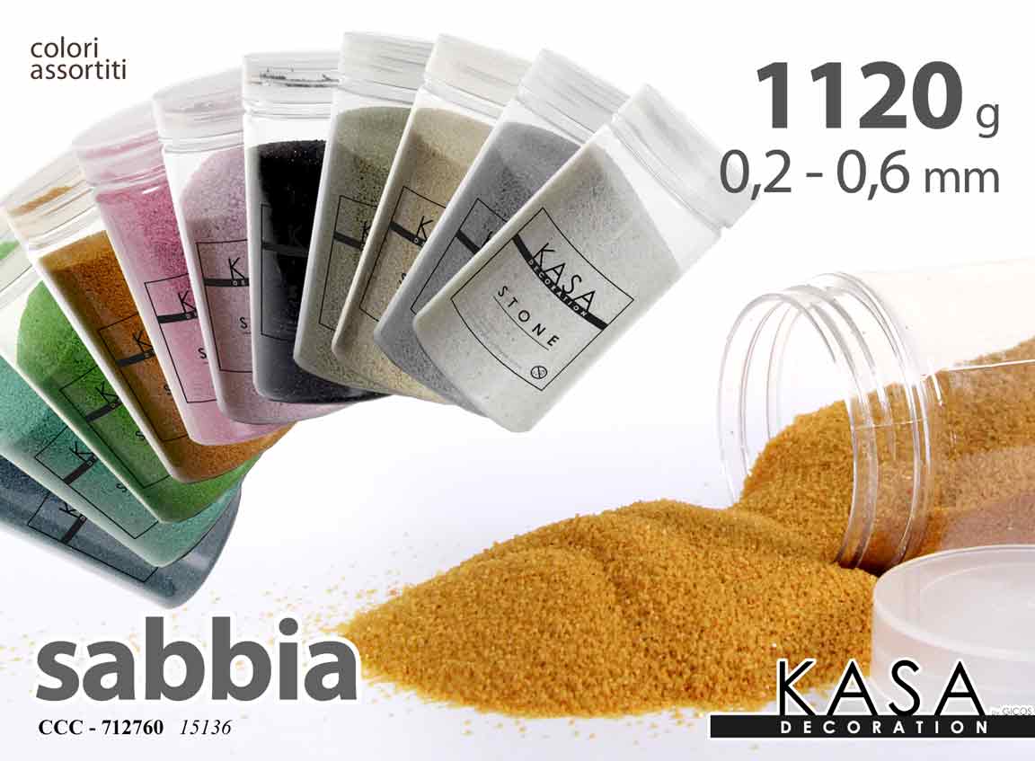 8025569712760 SABBIA DECORATIVA COLORATA VASI PIANTE DECOUPAGE EVENTI HOBBY 0,2/0,6MM 370GR - immagine 1