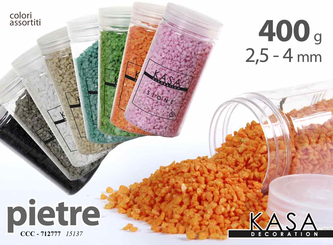 8025569712777 PIETRE DECORATIVE SASSI VASI PIANTE DECOUPAGE EVENTI COLOR ASS 2,5-4MM 400 GR - immagine 1