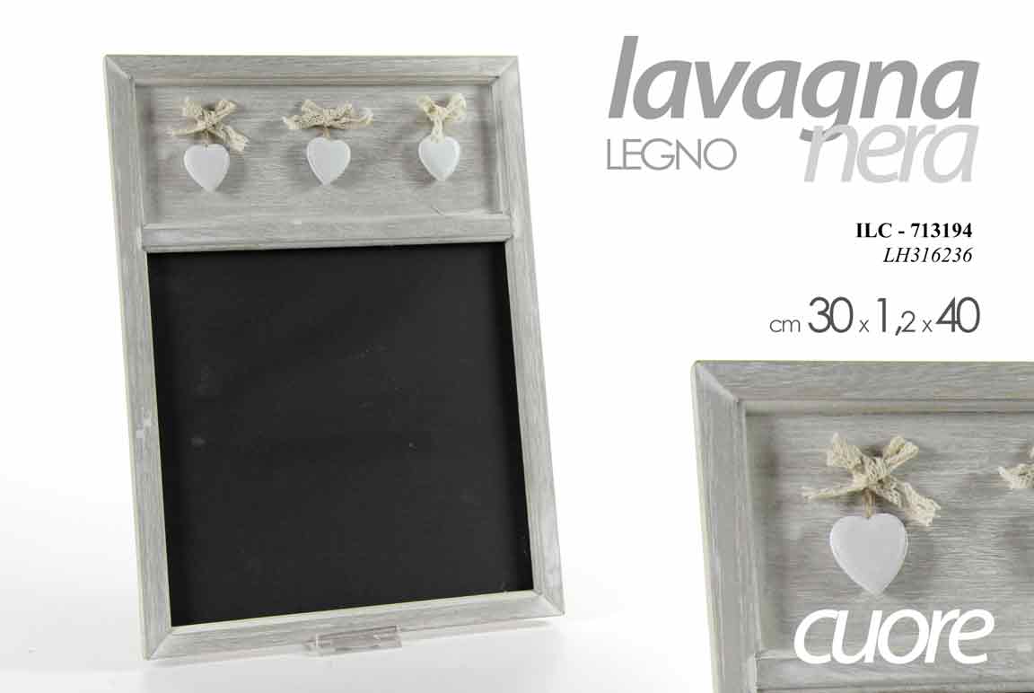 8025569713194 LAVAGNA 30*40CM LAVAGNETTA MEMO NOTES GRIGIA NERA LEGNO CUORE PROMEMORIA CUCINA - immagine 1
