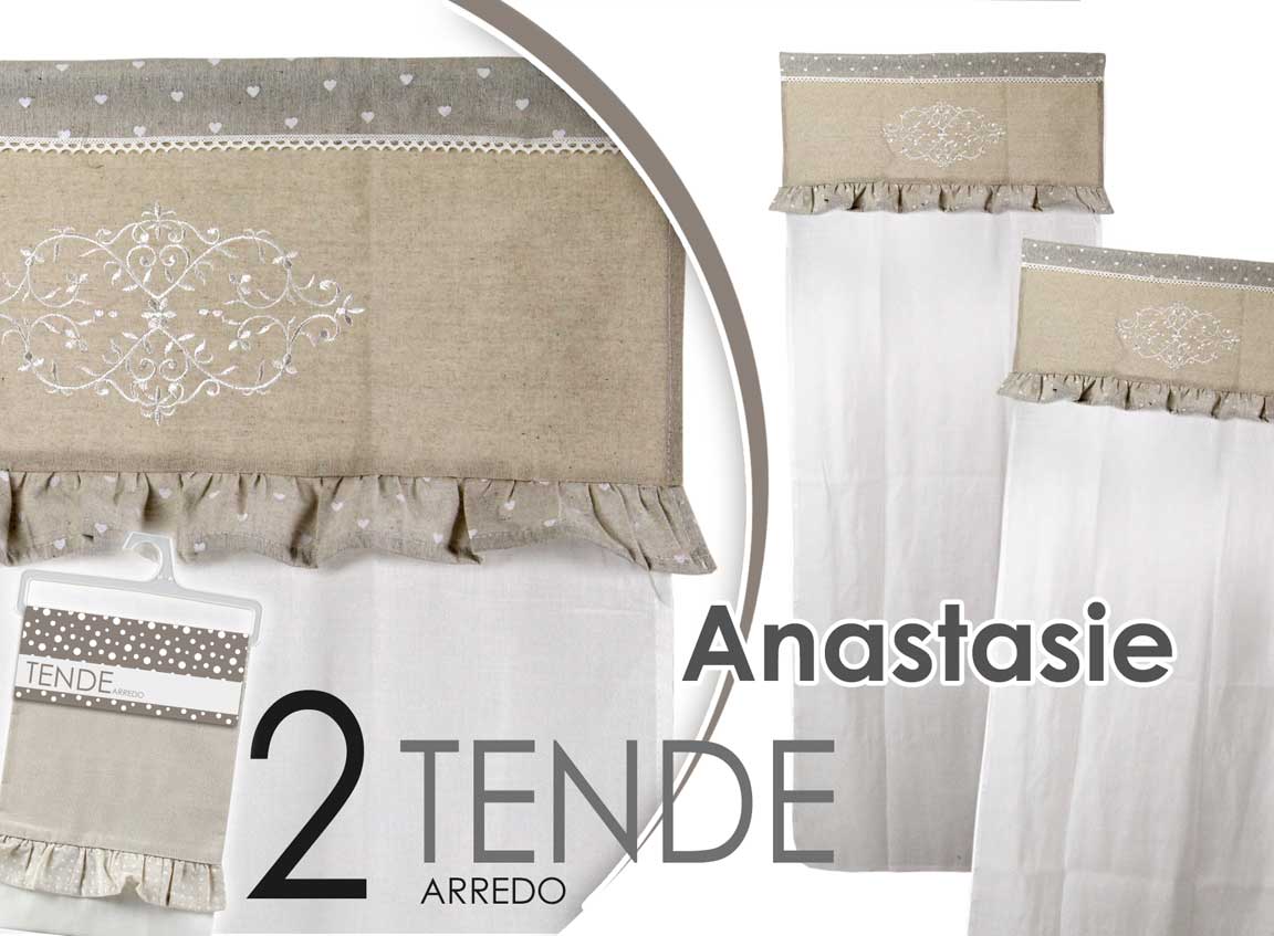 8025569713835 2 Tende Tenda Finestra Porta Interno Coppia Shabby Chic ANASTASIE CUORI 60*240cm - immagine 1