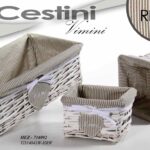 SET 3 CESTE CESTA VIMINI CUORE Shabby Chic RETTANGOLARE BIANCO GRIGIO 44-38-32cm