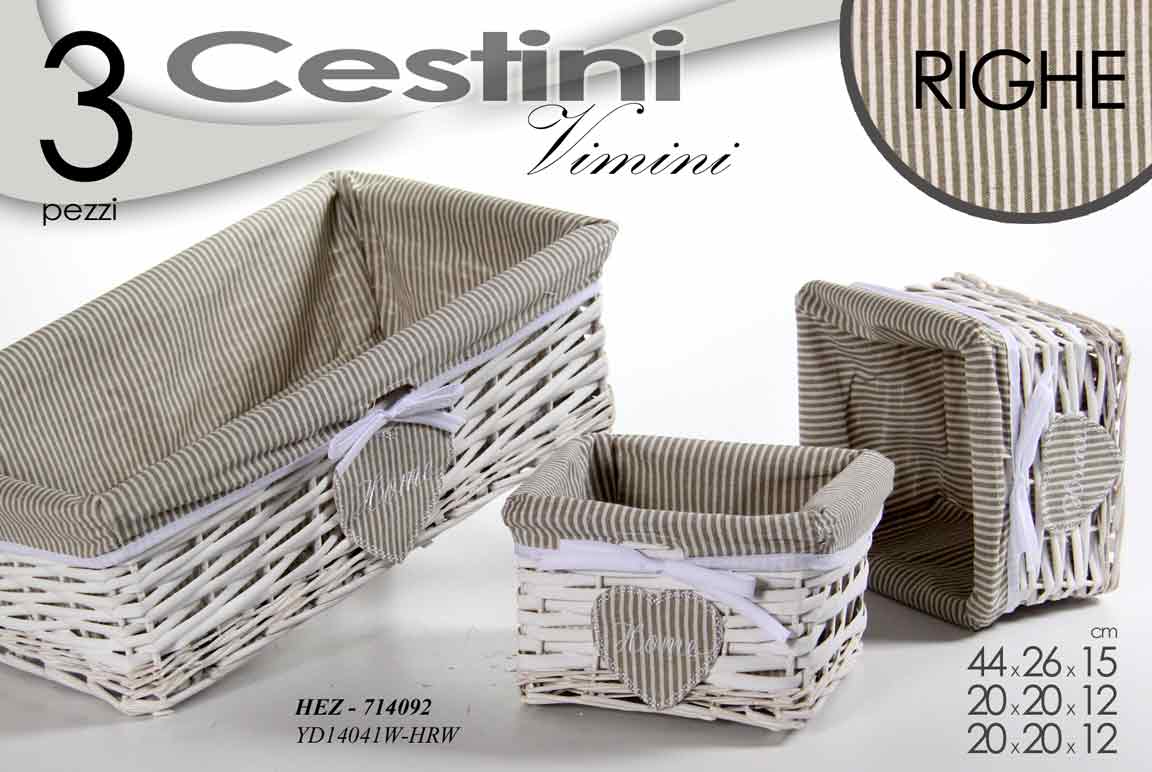 8025569714092 SET 3 CESTE CESTA VIMINI CUORE Shabby Chic RETTANGOLARE BIANCO GRIGIO 44-38-32cm - immagine 1