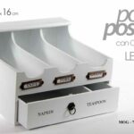 MOBILETTO PORTA POSATE LEGNO DIVISORIO CON CASSETTO CUCINA BIANCO 26*24*16 cm