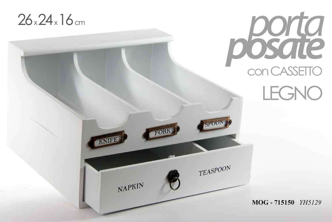 8025569715150 MOBILETTO PORTA POSATE LEGNO DIVISORIO CON CASSETTO CUCINA BIANCO 26*24*16 cm - immagine 1