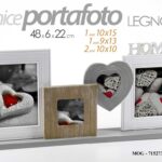 PORTAFOTO MULTIPLO 4 POSTI CUORE DA TAVOLO APPOGGIO HOME CORNICE LEGNO 48*6*22CM