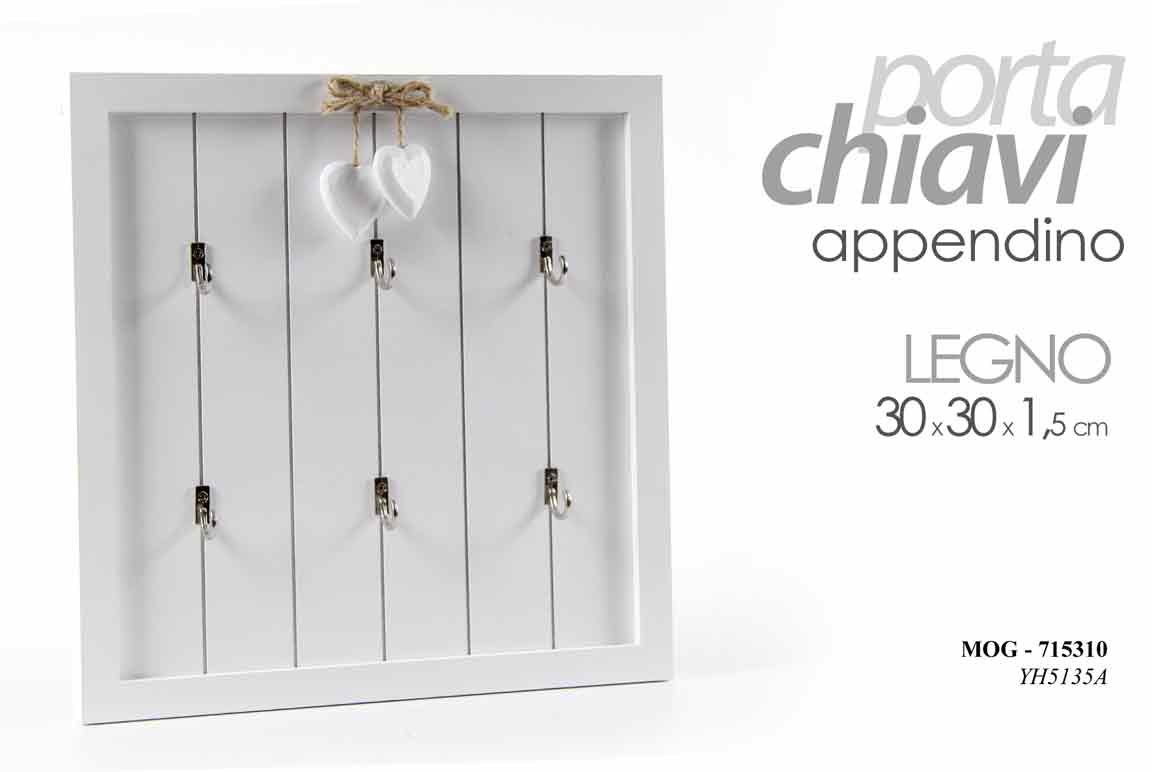 8025569715310 Portachiavi parete legno shabby chic cuori bacheca appendino col ass 30x30 - immagine 1