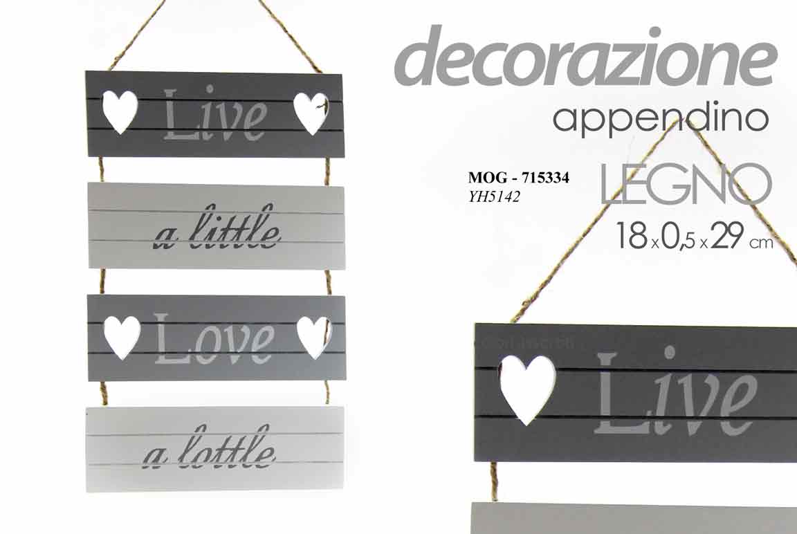 8025569715334 PANNELLO ARREDO PARETE MURO APPENDINO CON CORDA LEGNO FRASI LOVE CUORE 29*18cm - immagine 1