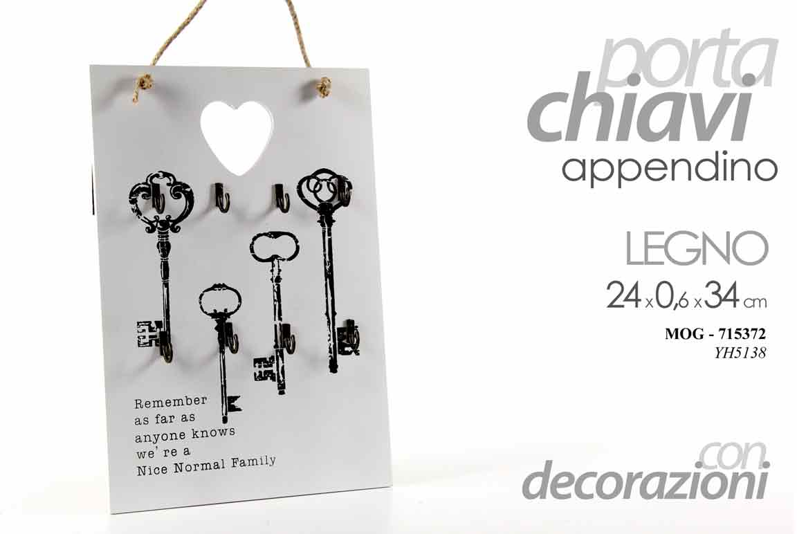 8025569715372 Portachiavi bacheca appendino chiavi parete legno ganci ingresso cuore 34x24 - immagine 1