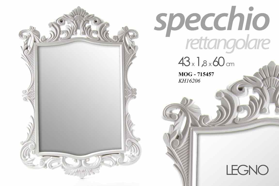 8025569715457 SPECCHIO DA PARETE SPECCHIERA CORNICE LEGNO BIANCA CLASSICO MODERNO 60*43cm - immagine 1