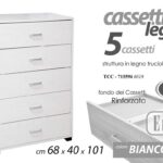 CASSETTIERA ROBUSTA SETTIMINO 5 CASSETTI MODERNO ROVERE BIANCO LEGNO 101*68*40cm