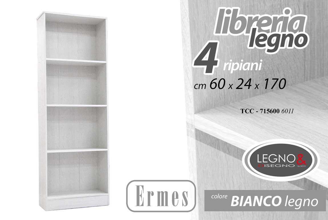 8025569715600 LIBRERIA MODERNA 4 RIPIANI BIANCA SCAFFALE CASA UFFICIO Design SLIM 170*60*24cm - immagine 1