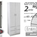 ARMADIO MODERNO 2 ANTE 2 CASSETTI APPENDIABITI LEGNO ROVERE BIANCO H180*60*42 CM