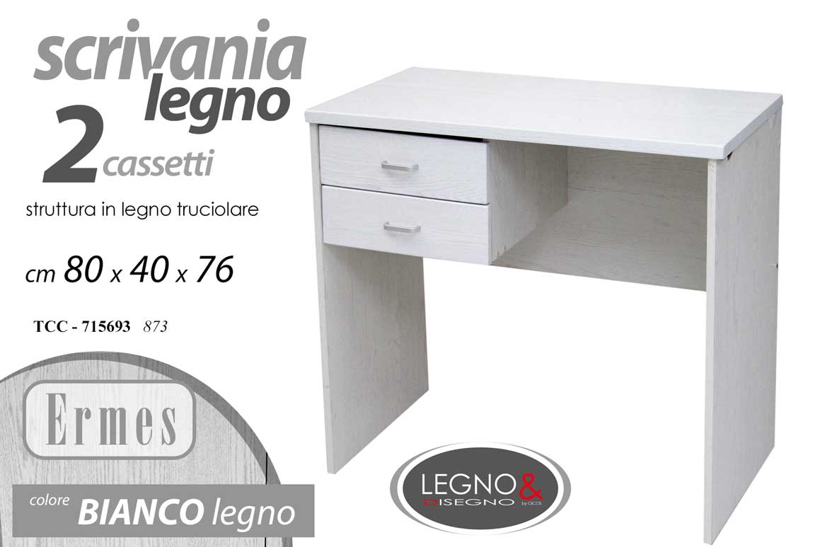8025569715693 SCRIVANIA MODERNA 2 CASSETTI BIANCA ROVERE SBIANCATO Porta Computer PC h76*80*40 - immagine 1