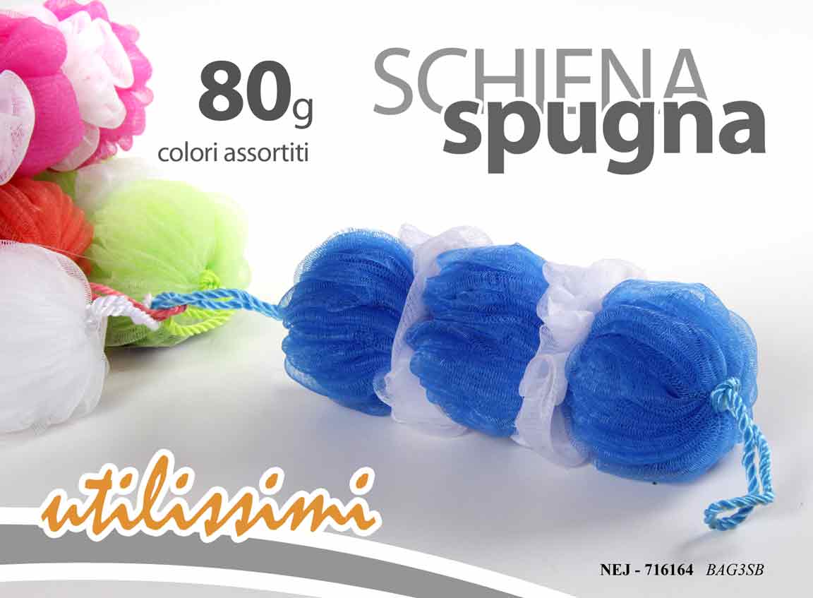8025569716164 SPUGNA SCHIENA 3 POS DOCCIA PVC spugnetta a rete Scrub Pulizia Corpo COLOR 80 GR - immagine 1