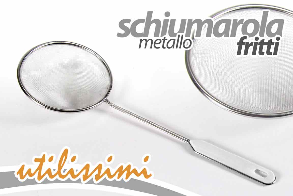 8025569720260 SCHIUMAROLA METALLO FRITTI ACCIAIO RETE SOTTILE MESTOLO CUCINA FRITTURA S/S 16 - immagine 1