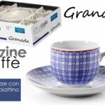 SET SERVIZIO 6 TAZZINE Caffè + 6 PIATTINI TAZZINA CLASSICO MODERNO GRANADA BLU