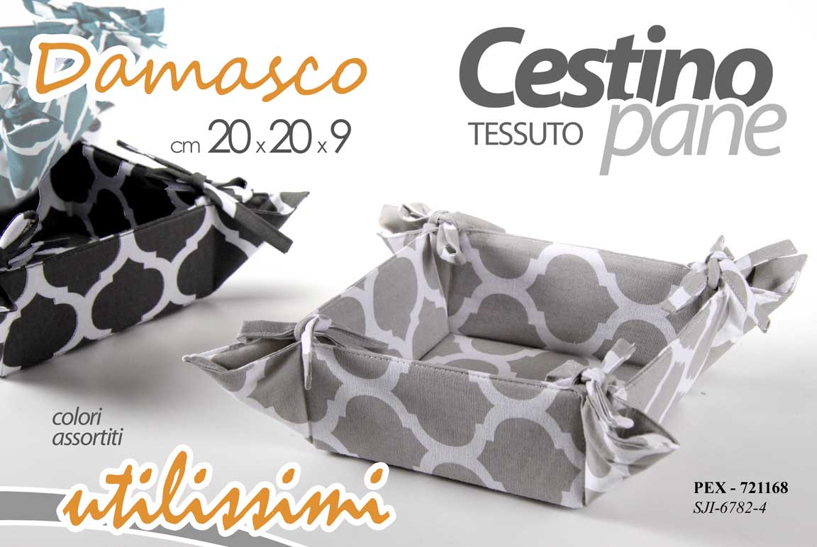 8025569721168 CESTINO PORTA PANE MODERNO QUADRATO RIVESTIMENTO TESSUTO DAMASCO 20*20*9 cm - immagine 1