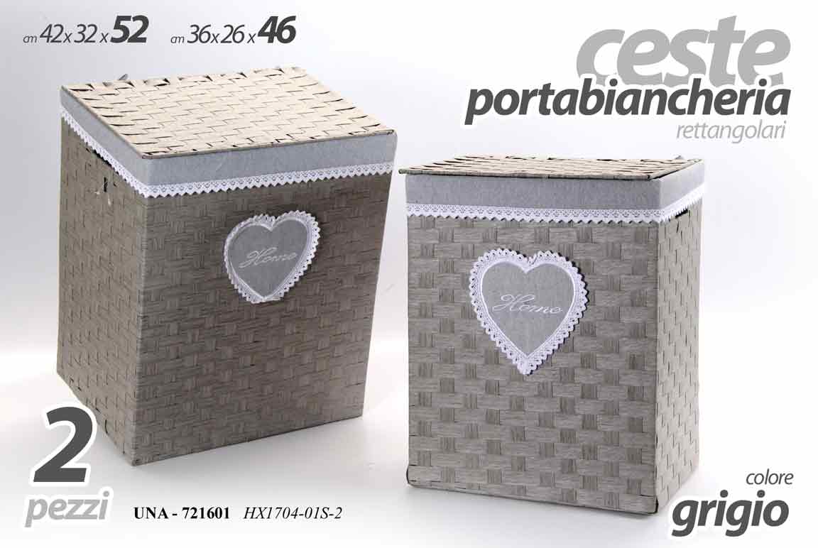 8025569721601 SET 2 CESTE CESTA VIMINI Portabiancheria BAGNO SALOTTO MULTIUSO GRIGIO h 52-46cm - immagine 1