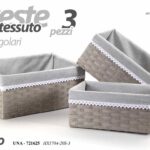 3 CESTE CESTINI CONTENITORI PORTA OGGETTI ACCESSORI RETTANGOLARI GRIGIO 35/31/17