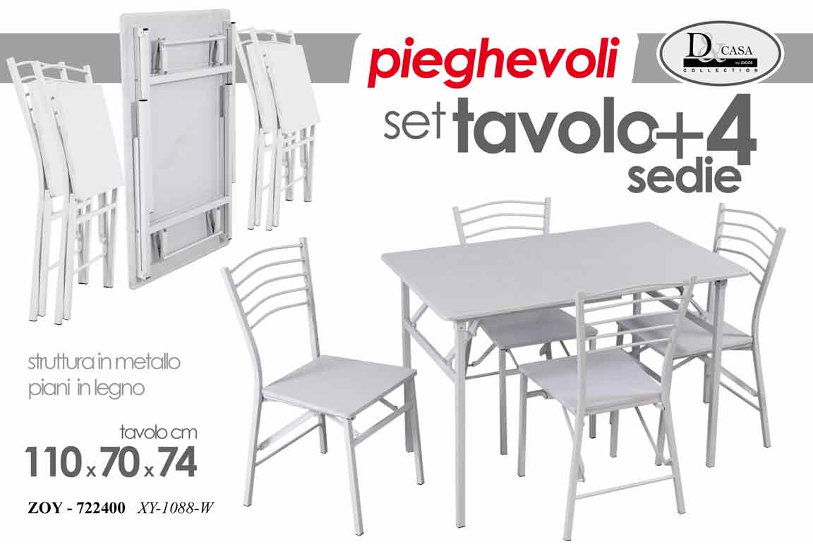 8025569722400 SET TAVOLO CON 4 SEDIE PIEGHEVOLE SALVASPAZIO METALLO LEGNO BIANCO 110*70*74 CM - immagine 1