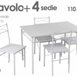 SET TAVOLO DA PRANZO RETTTANGOLARE + 4 SEDIE METALLO LEGNO BIANCO SALVASPAZIO