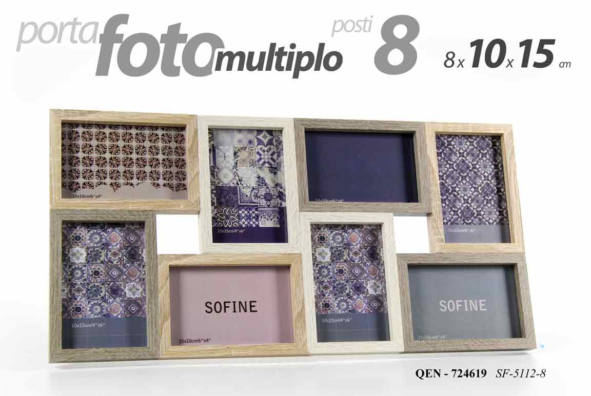 8025569724619 CORNICE QUADRO PORTA FOTO PARETE TAVOLA MULTIPLO MULTIFOTO 8 POSTI FOTO 10*15CM - immagine 1