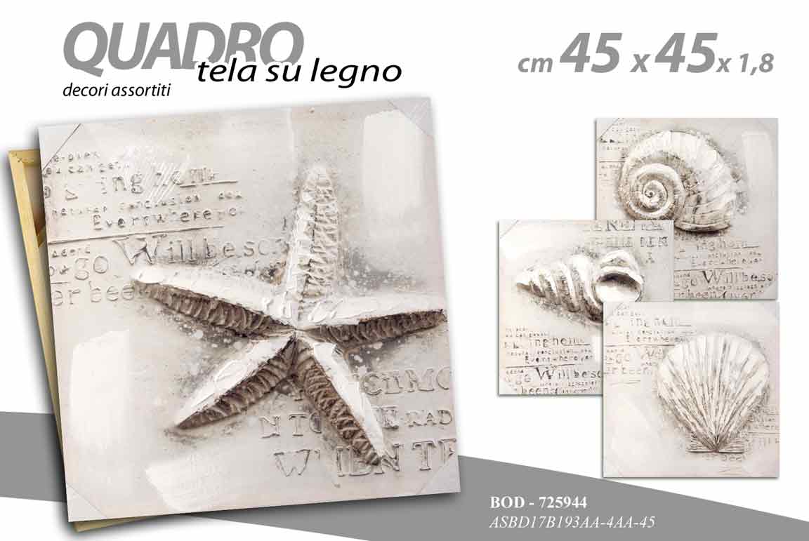 8025569725944 QUADRO STAMPA SU TELA Canvas LEGNO STELLE CONCHIGLIE MARINE ASSORTITI 45*45 cm - immagine 1