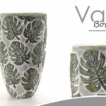 VASO CACHEPOT PIANTE FIORI TONDO BOTANIC FOGLIE VERDE GRIGIO CEMENTO 28*14,5 CM