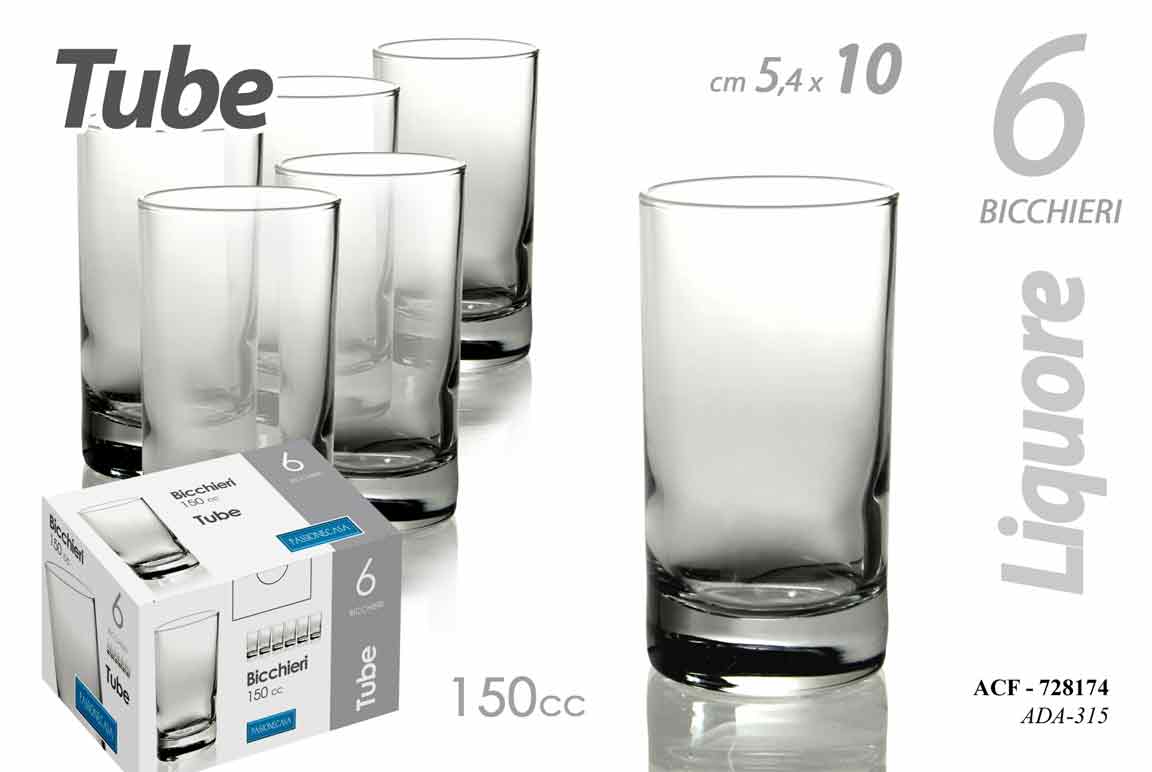 8025569728174 SET 6 BICCHIERI BICCHIERINO FESTE PARTY CHUPITO LIQUORE COGNAC RUM TUBE 150 CC - immagine 1