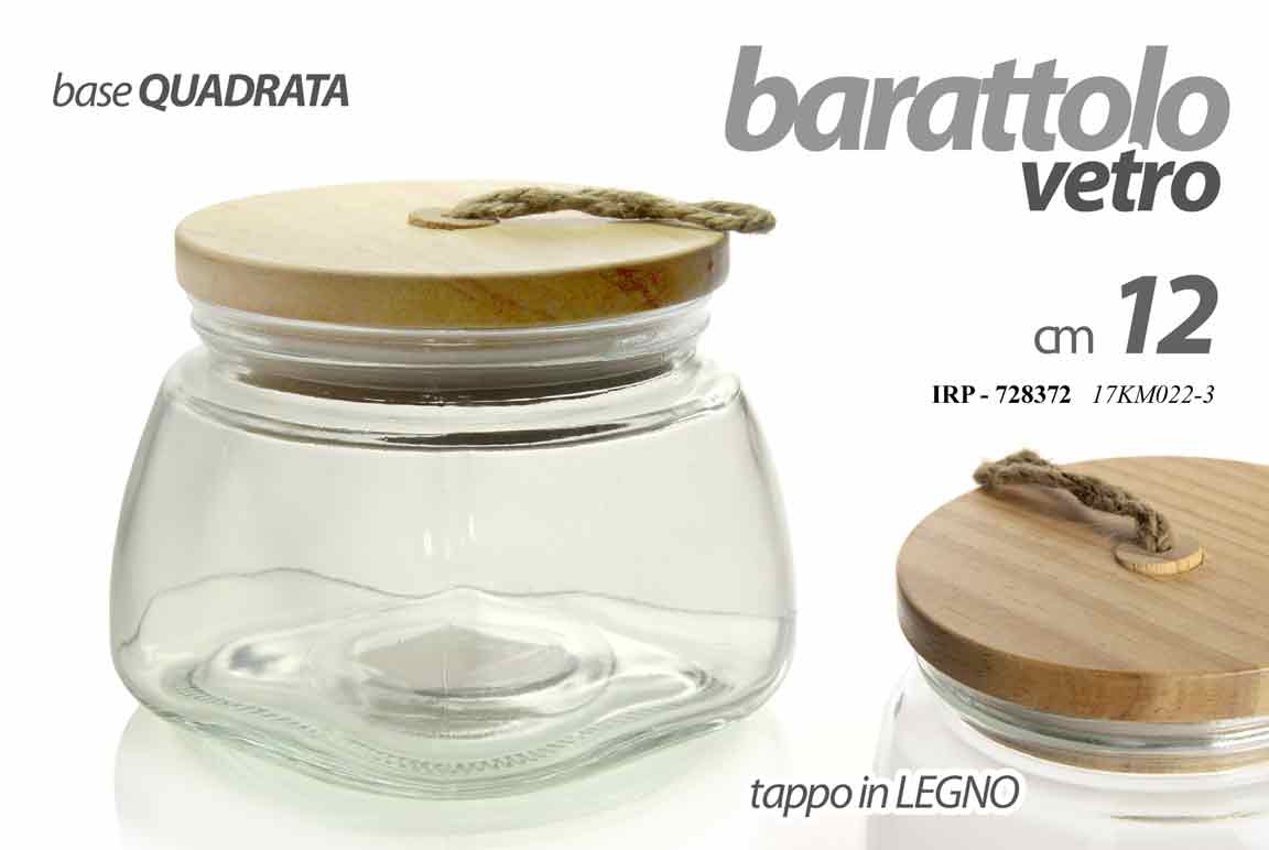 8025569728372 BARATTOLO VETRO TAPPO LEGNO ERMETICO Contenitore BASE QUADRATA MODERNO 12 cm - immagine 1