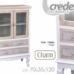 MOBILE CREDENZA VETRINA VETRINETTA LEGNO SHABBY CHIC MARRONE BEIGE h120*70*35cm