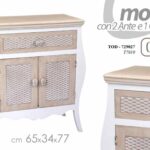 MOBILE COMODINO 2 ANTE CASSETTO SHABBY CHIC SALOTTO BAGNO CHIARO 77*65*34cm