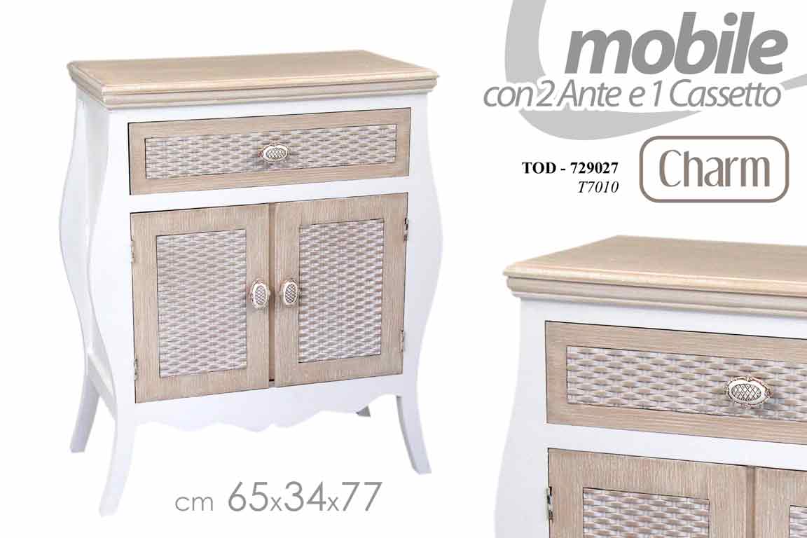 8025569729027 MOBILE COMODINO 2 ANTE CASSETTO SHABBY CHIC SALOTTO BAGNO CHIARO 77*65*34cm - immagine 1