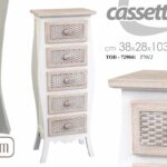 CASSETTIERA 5 CASSETTI SHABBY CHIC SETTIMINO DECAPE BIANCO MARRONE 103*38*28 cm