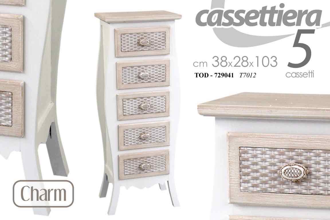8025569729041 CASSETTIERA 5 CASSETTI SHABBY CHIC SETTIMINO DECAPE BIANCO MARRONE 103*38*28 cm - immagine 1