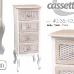 CASSETTIERA 4 CASSETTI SHABBY CHIC SETTIMINO DECAPE BIANCO MARRONE 100*40*35 cm