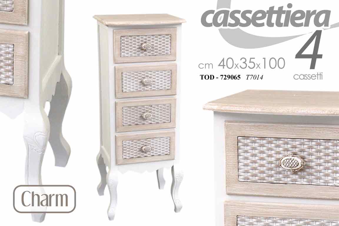 8025569729065 CASSETTIERA 4 CASSETTI SHABBY CHIC SETTIMINO DECAPE BIANCO MARRONE 100*40*35 cm - immagine 1