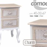 COMODINO 2 CASSETTI h 67*42*34 cm CASSETTIERA SHABBY CHIC DECAPè BIANCO MARRONE