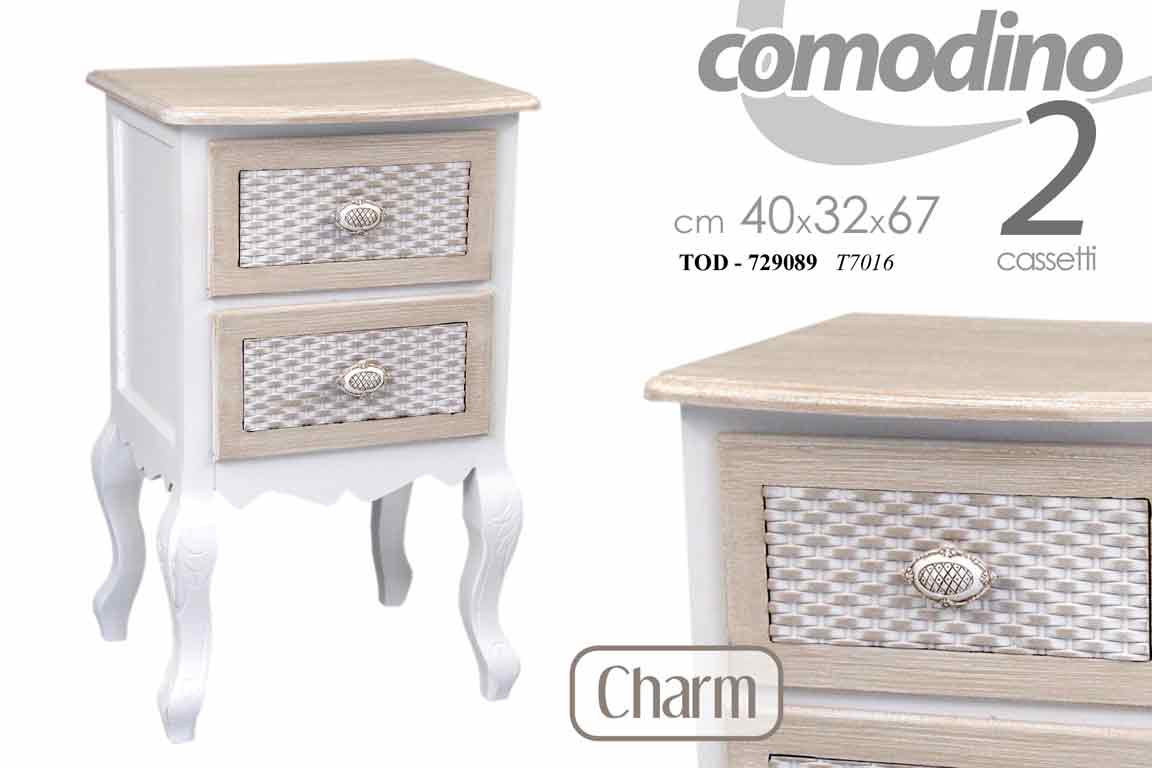8025569729089 COMODINO 2 CASSETTI h 67*42*34 cm CASSETTIERA SHABBY CHIC DECAPè BIANCO MARRONE - immagine 1
