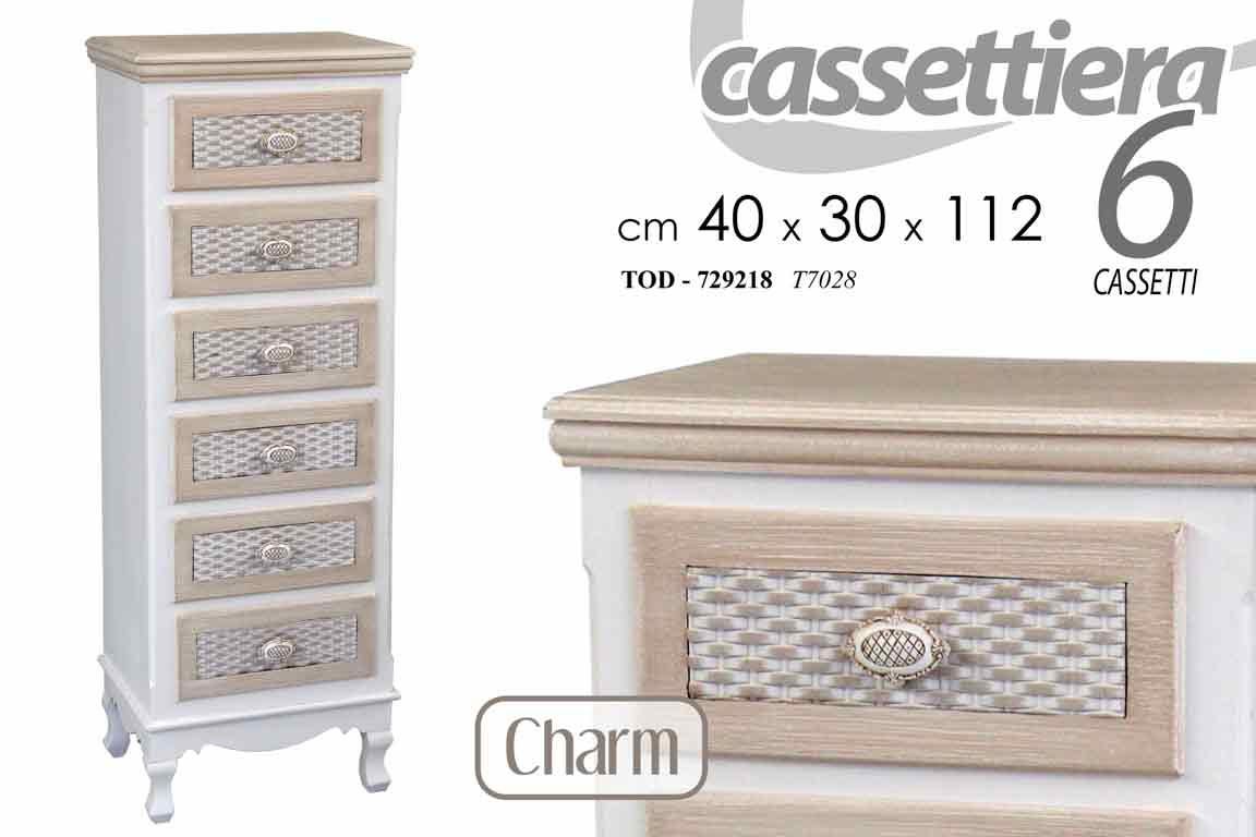 8025569729218 CASSETTIERA 6 CASSETTI 111*40*30cm SETTIMINO LEGNO BIANCO SHABBY CHIC MARRONE CH - immagine 1