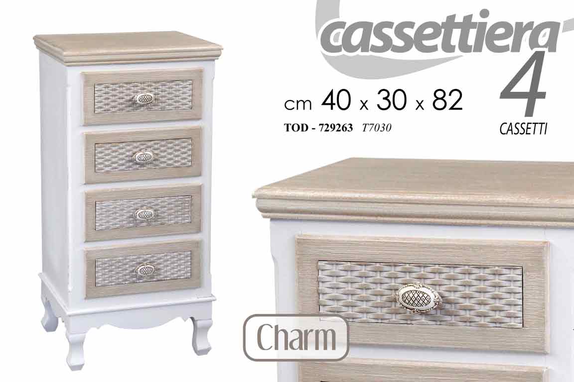 8025569729263 CASSETTIERA 4 CASSETTI h82*40*30cm LEGNO BIANCO BEIGE SHABBY CHIC COMODINO - immagine 1